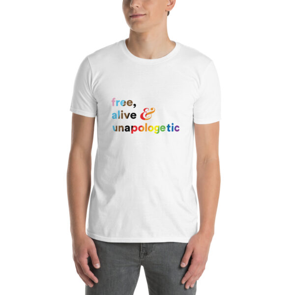 'Free, Alive V02' Rainbow on White T