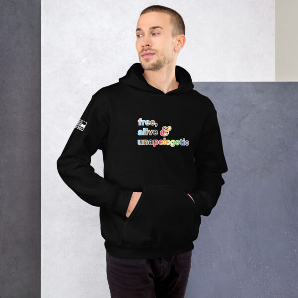 'Free, Alive V02' Rainbow on Dark Hoodie - Image 4