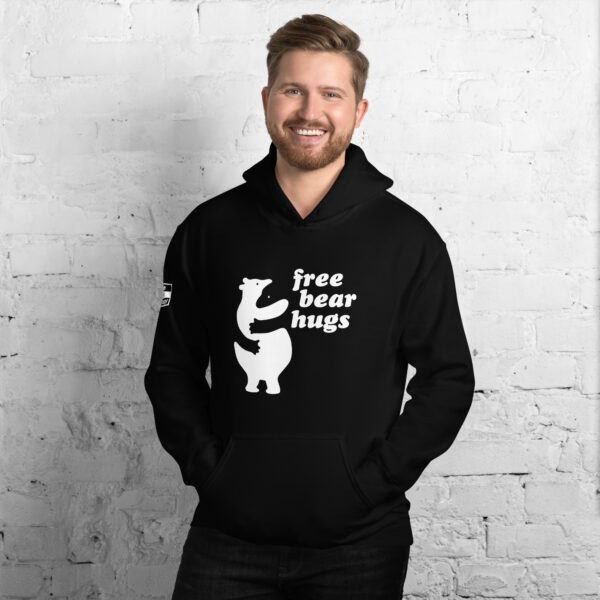 'Free Bear Hugs' White on Dark Hoodie - Image 4