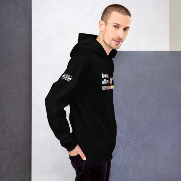 'Free, Alive V02' Rainbow on Dark Hoodie - Image 6