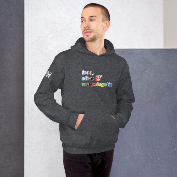 'Free, Alive V02' Rainbow on Dark Hoodie - Image 13