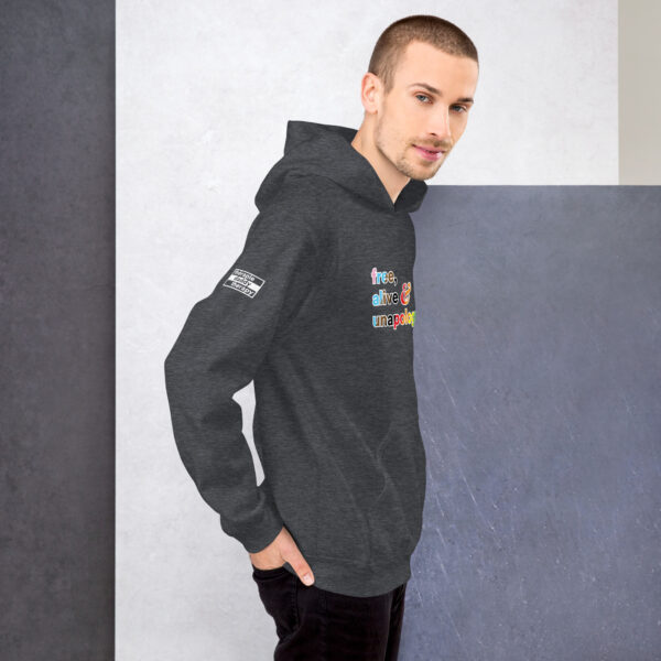 'Free, Alive V02' Rainbow on Dark Hoodie - Image 15