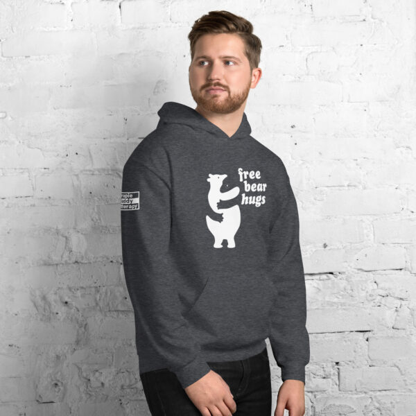 'Free Bear Hugs' White on Dark Hoodie - Image 15