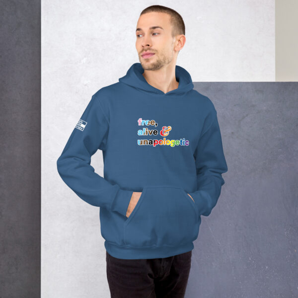 'Free, Alive V02' Rainbow on Dark Hoodie - Image 16