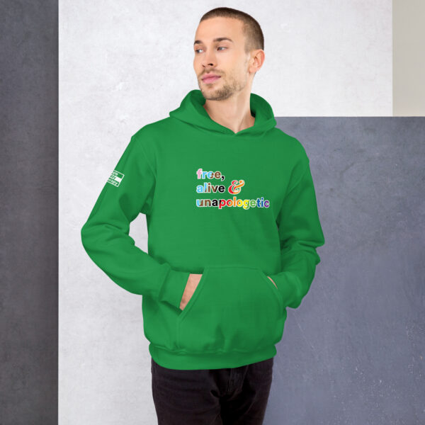 'Free, Alive V02' Rainbow on Dark Hoodie - Image 19