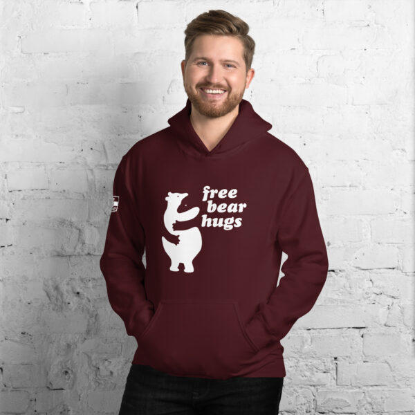 'Free Bear Hugs' White on Dark Hoodie - Image 7