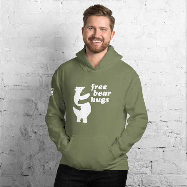 'Free Bear Hugs' White on Dark Hoodie - Image 19