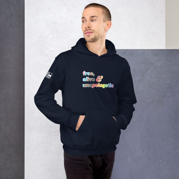 'Free, Alive V02' Rainbow on Dark Hoodie - Image 7