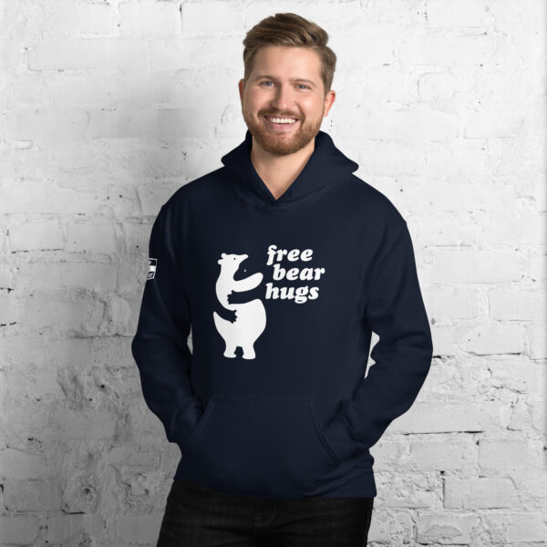 'Free Bear Hugs' White on Dark Hoodie