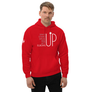 'Elbows Up' White on Dark Hoodie
