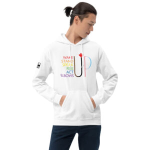 'Elbows Up: Pride' on White Hoodie